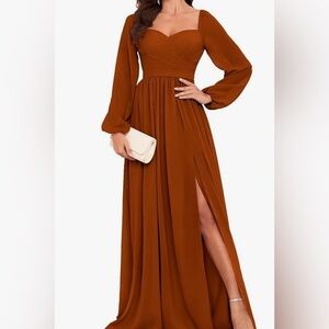 Elegant Brown Long Sleeve Dress